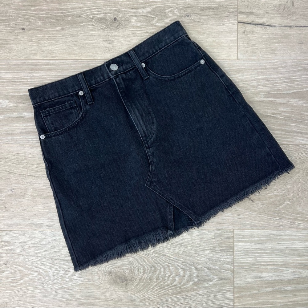 Madewell Black Rigid Denim A-Line Mini Skirt Lunar Wash Cutout Edition